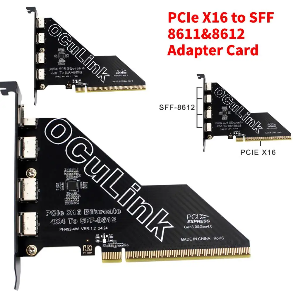 For Mac Os/Windows/Linux PCIe X16 To SFF 8611&8612 Adapter Card PCIE 16x To Oculink SFF-8612 & 861 Adapter Expansion Card