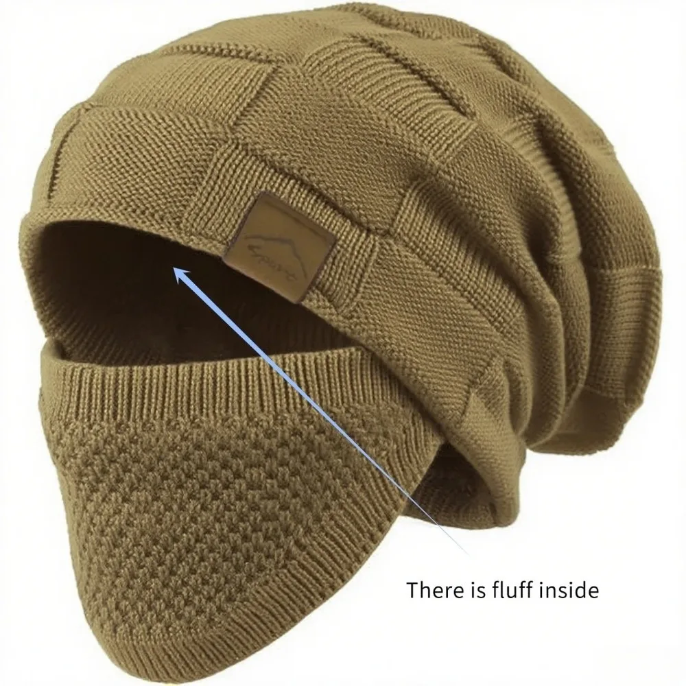 Casual Plus Size Winter Beanie Cap Thick Warm Soft Knitted Hat with Face Cover Cuffed Design Face Mask Set for Women Men