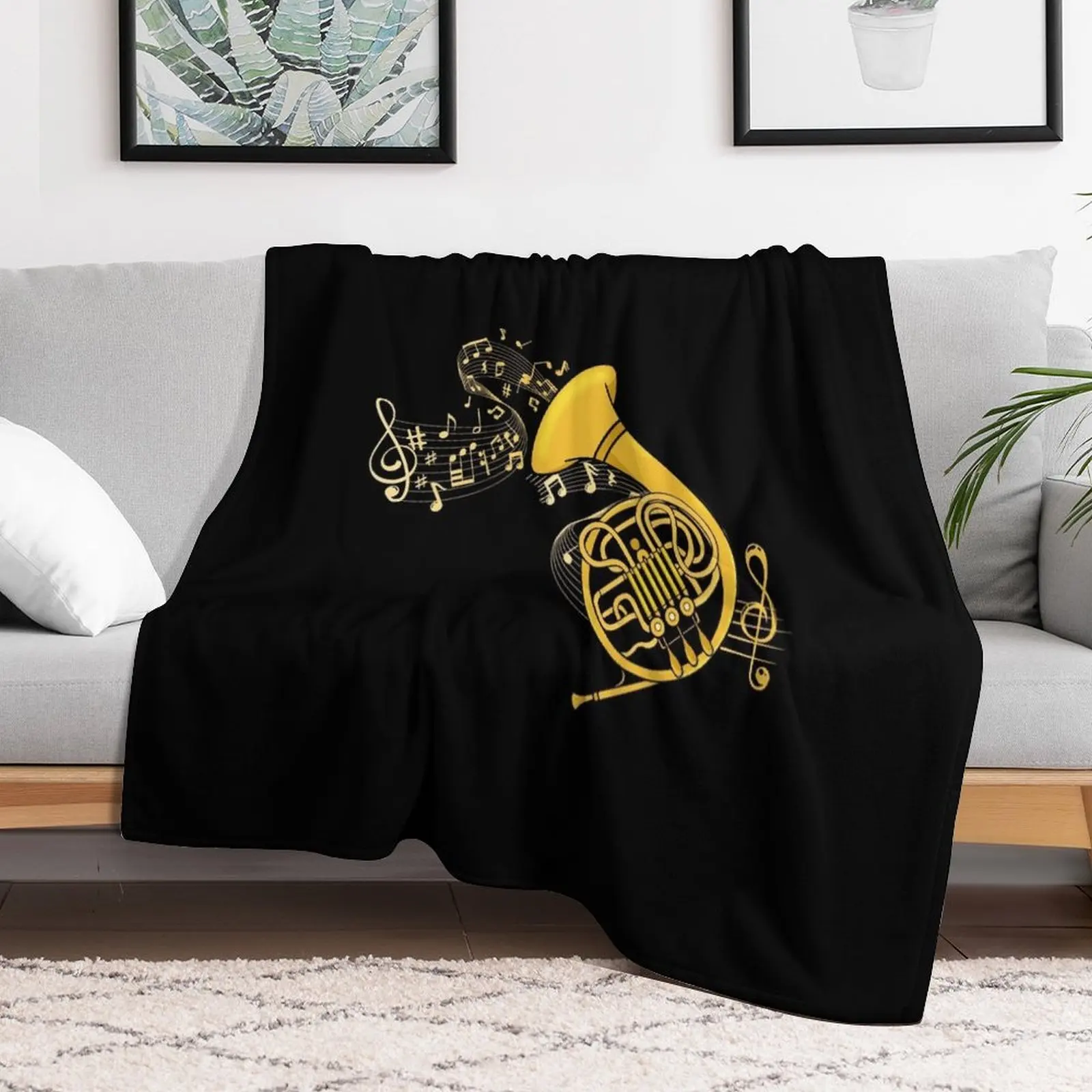 

French Horn Gift Music Lover Big Band Instrument French Horn Throw Blanket valentine gift ideas Furrys Blankets