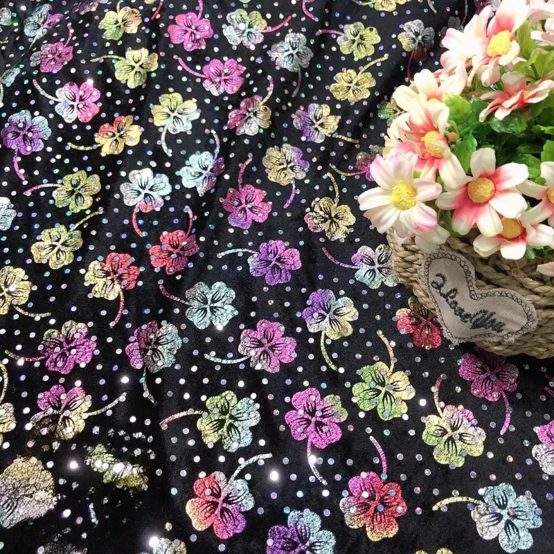 

Sequin Applique Velvet Fabric for DIY Sewing Cheongsam Dress Designer Fabrics Clothing Fashion Cloth Material By The Meter