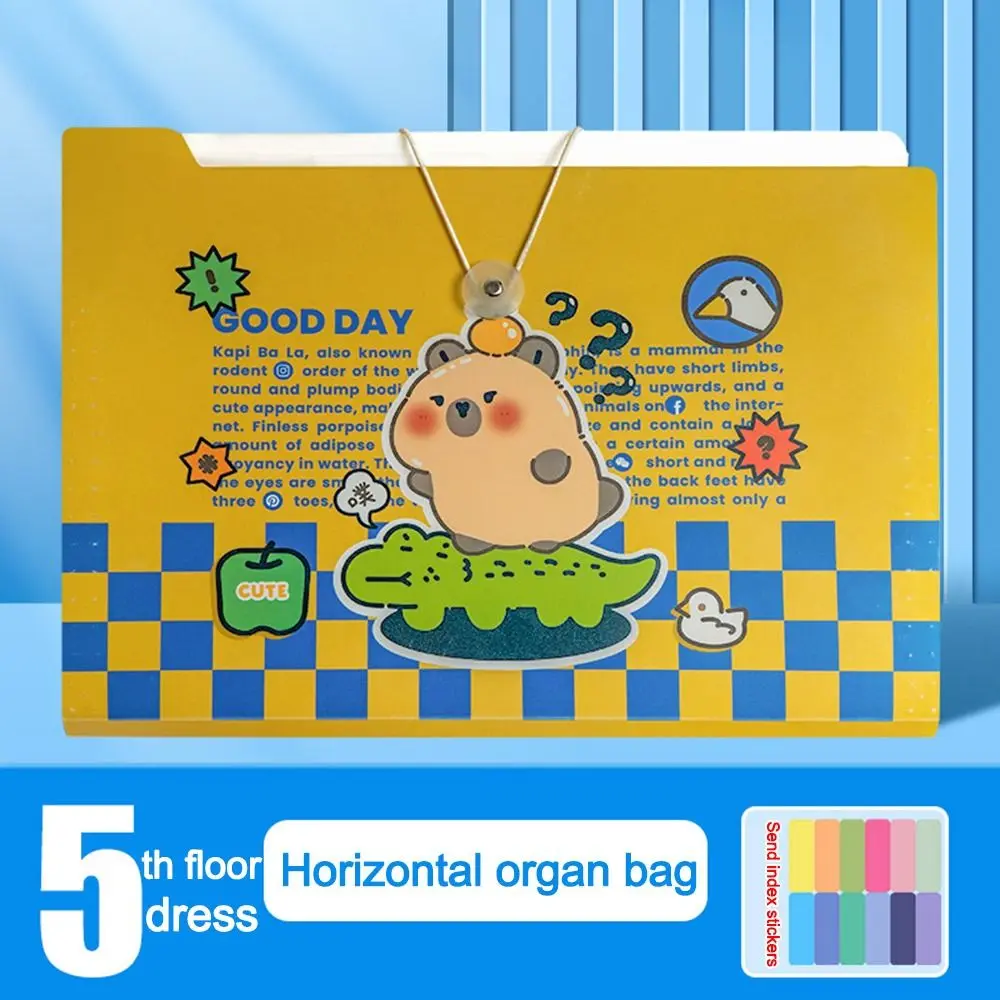 Multi-layer Capibara A4 File Folder Large Capacity Waterproof Accordian Organizer Test Paper Storage Bag School Office Supplies