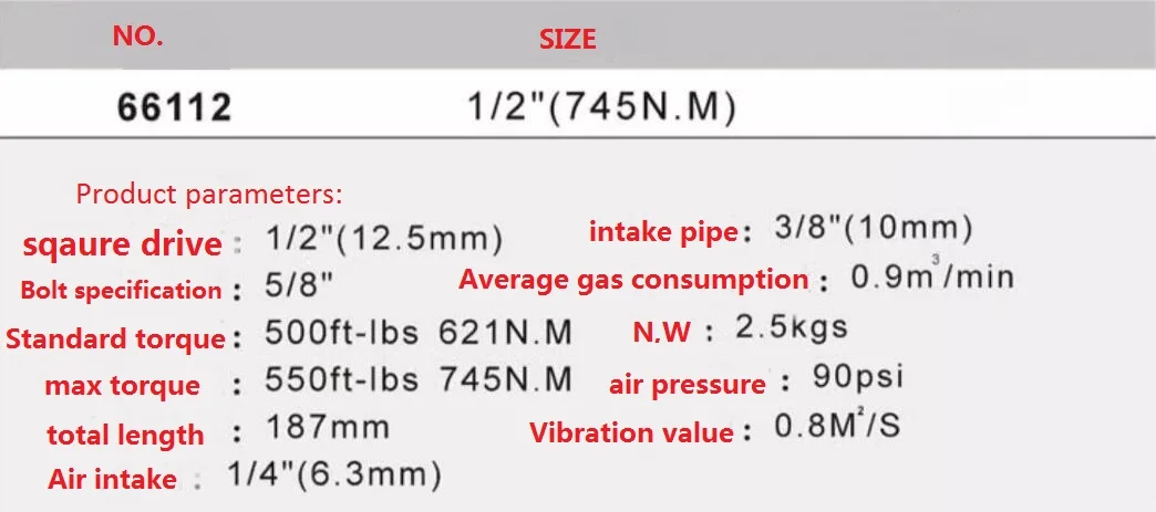 12.5mm 1/2 "drive 745n. M 90psi chiave a percussione pneumatica a vento piccolo grande coppia strumento automobilistico con grilletto pneumatico di grado industriale