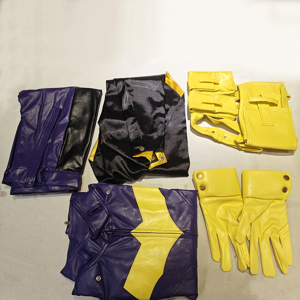 The Bat Gotham Knight Cosplay Kostüm Barbara Gordon Outfit Lila Kunstleder Overall mit Umhang Halloween Fancy Anzug