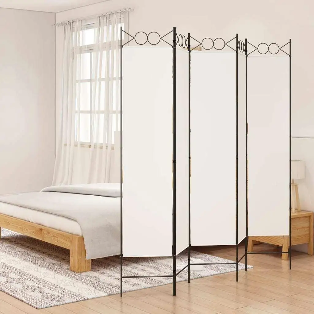 200x200 cm White Fabric 5-Panel Room Divider - Elegant Space Separator for Home Décor