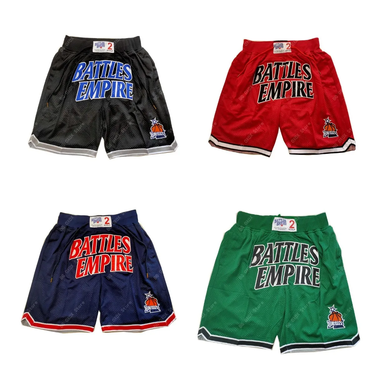 Basketball Shorts BATTLES EMPIRE 2 Four Pockets Sewing Embroidery Sports Outdoor Beach Pants Fitness Black Red Blue 2023 New