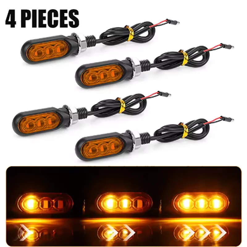 NLpearl 2/4 Stuks Motorfiets 3LED Richtingaanwijzers Directionele Indicatoren Amber Knipperlicht Blinker Richtingaanwijzer Lamp motorfiets 12V