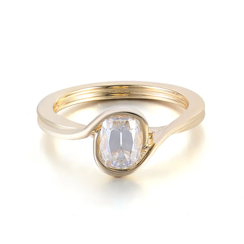 Provence 10K Yellow Gold Solitaire Ring With 5*7mm OMC Cushion Moissanite For Women Twisted Party Band Customize Jewelry