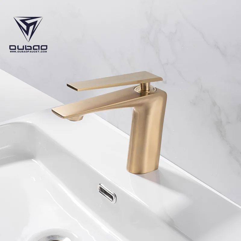 Brushed gold Brass Bathroom sink faucet Modern Design wash basin faucet One Hole One Handle hand basin tap Hot Cold water faucet