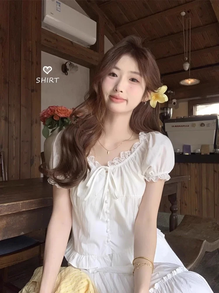 الحلو Sli ort Sve فقاعة Sve الدانتيل تقليم صالح المرأة irt العصرية شيك الخريف جديد وصول السيدات Faion الأعلى #1