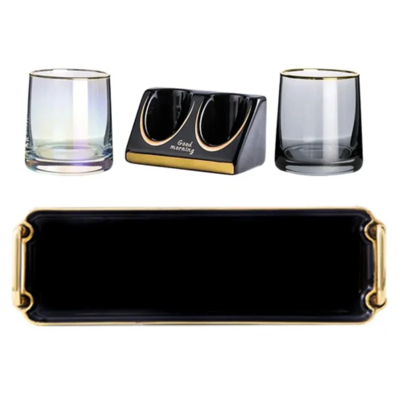 Bathroom Supplies Ceramic Tray Electric Toothbrush Holder Glass Mouthwash Cup Desktop Storage Decor Accessories