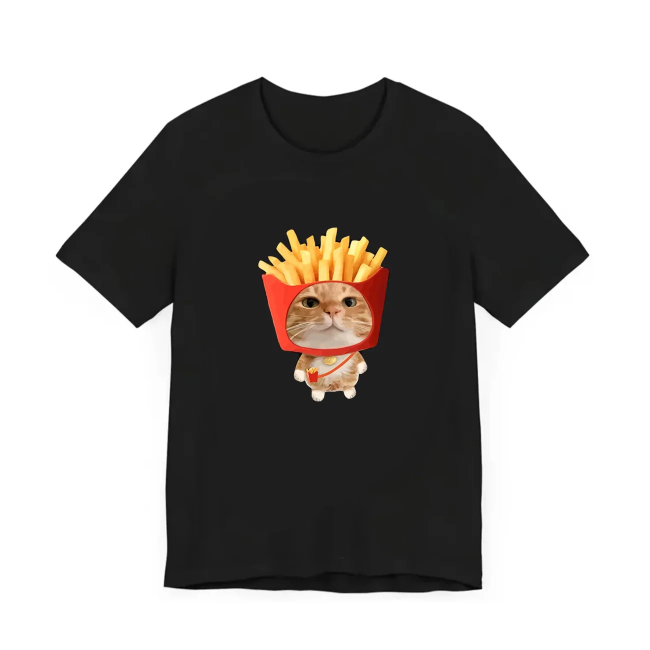 Cute Fries Bucket Orange Cat Graphic  Tee Funny Food Pet Print Short Sleeve O-Neck Loose Casual Summer Streetwear Women Tee