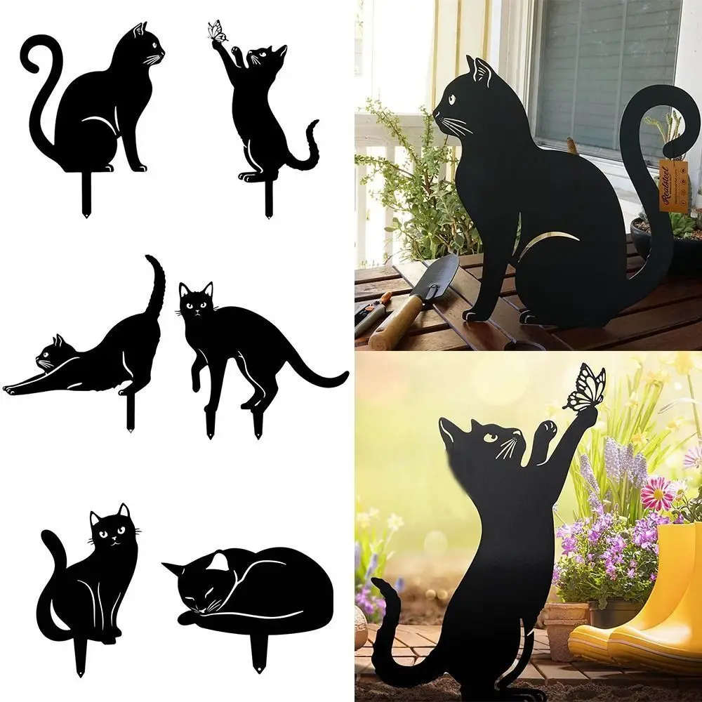 

Iron Art Black Cat Garden Statue Silhouette Sculpture Outdoor Garden Backyard Decoration Weatherproof Cat Figurine Yard Art