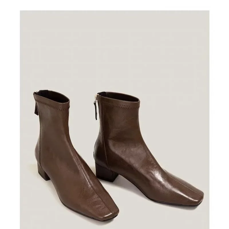 Style Ankle Boots with Square Toe, Extra Height, 2026 Autumn-winter New Style, High-heeled Women's Short Boots
