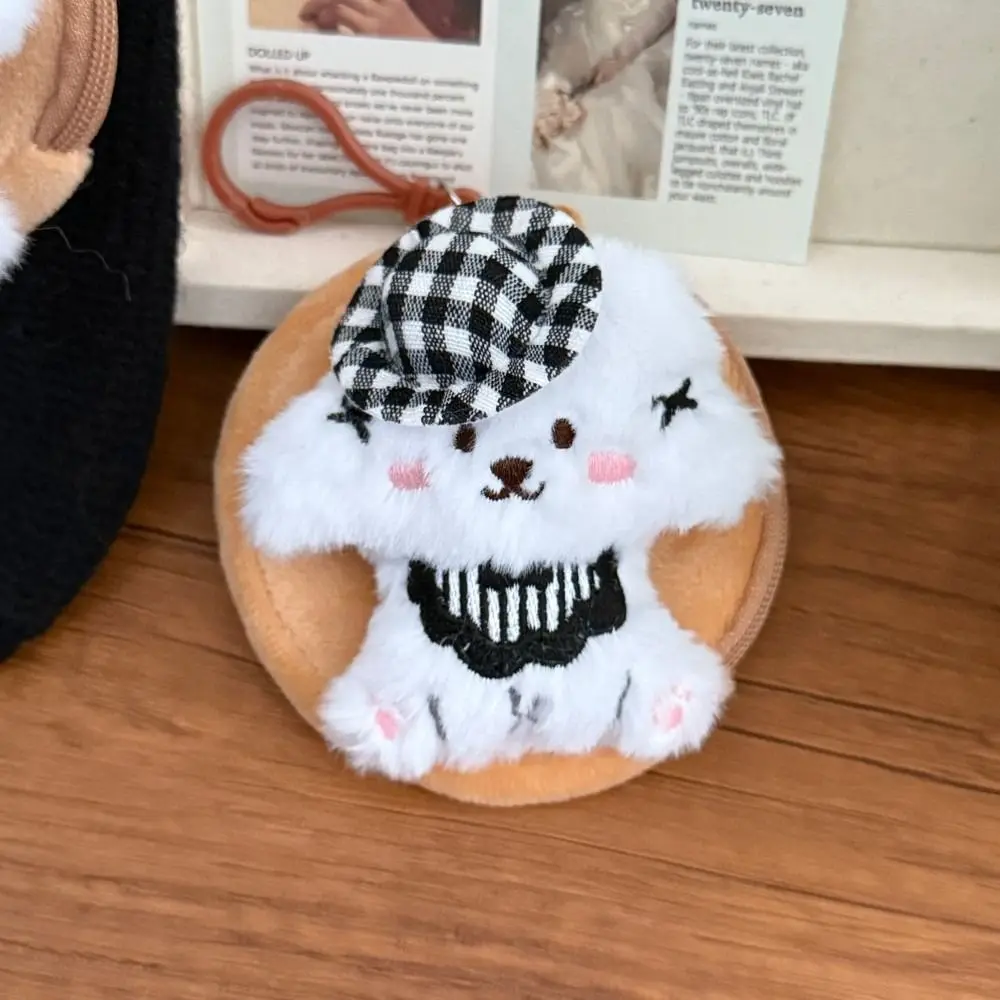 Lindo monedero de perro 3D de tela de felpa llavero multiusos cartera Mini sombrero cachorro bolsa encanto auriculares/lápiz labial/almacenamiento de monedas