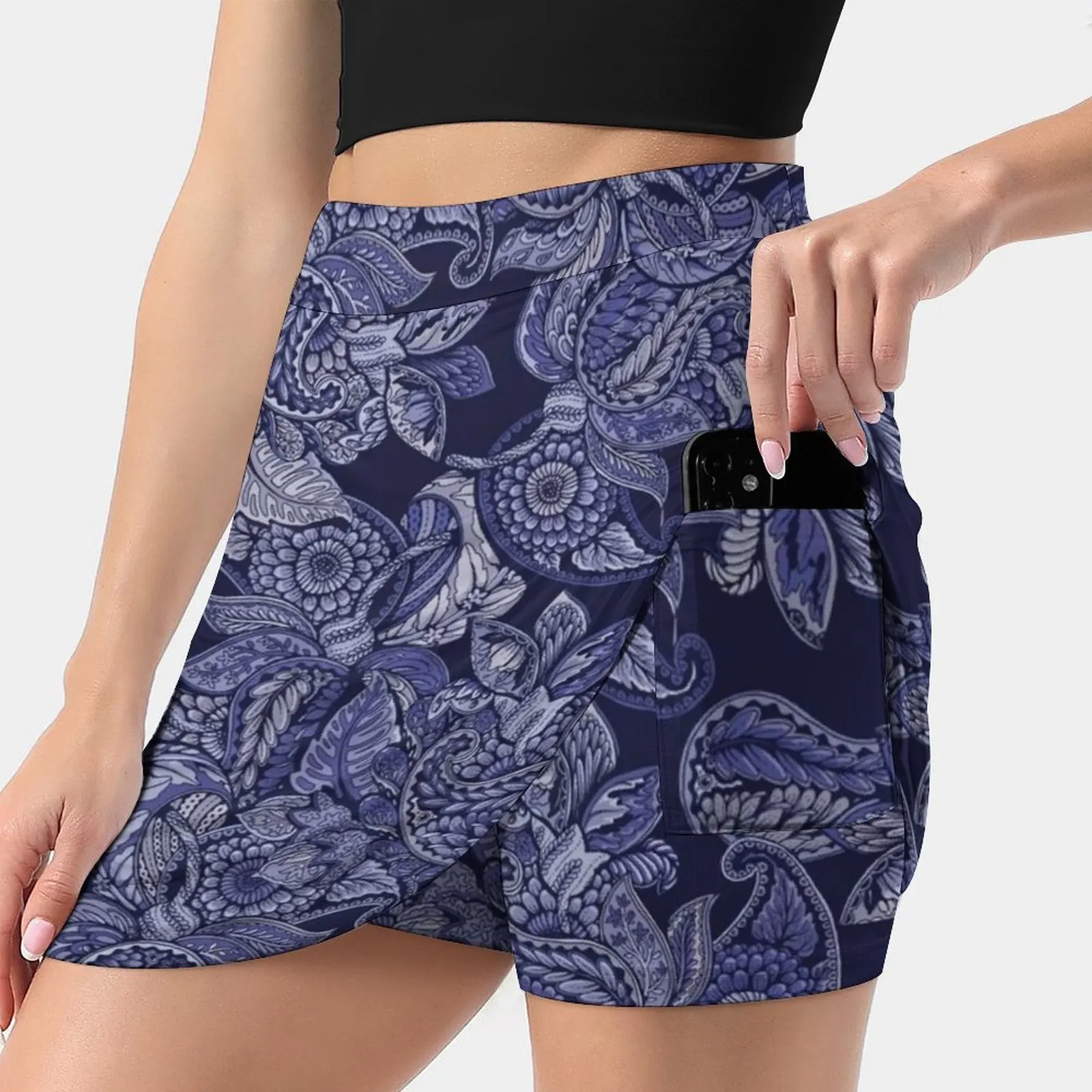 

Paisley Dream-Indigo Women's skirt Sport Skort Skirt With Pocket Fashion Korean Style Skirt 4Xl Skirts Paisley Indigo Cobalt