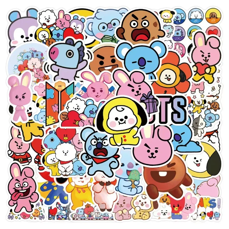 55pcs BT21 Cartoon Korean Pop Culture Cute Graffiti Sticker Phone Cases Water Cups Laptop Waterproof Decorative Stickers
