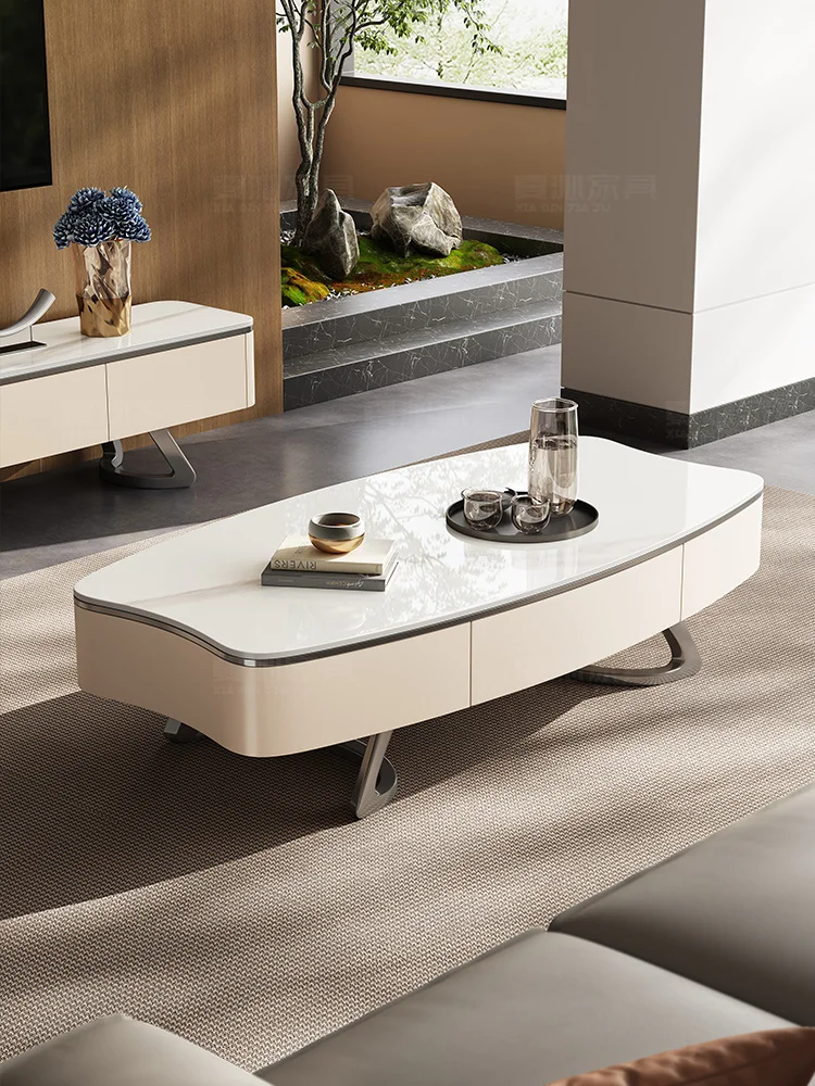 

Modern minimalist and luxurious stone slab tea table and TV cabinet combination