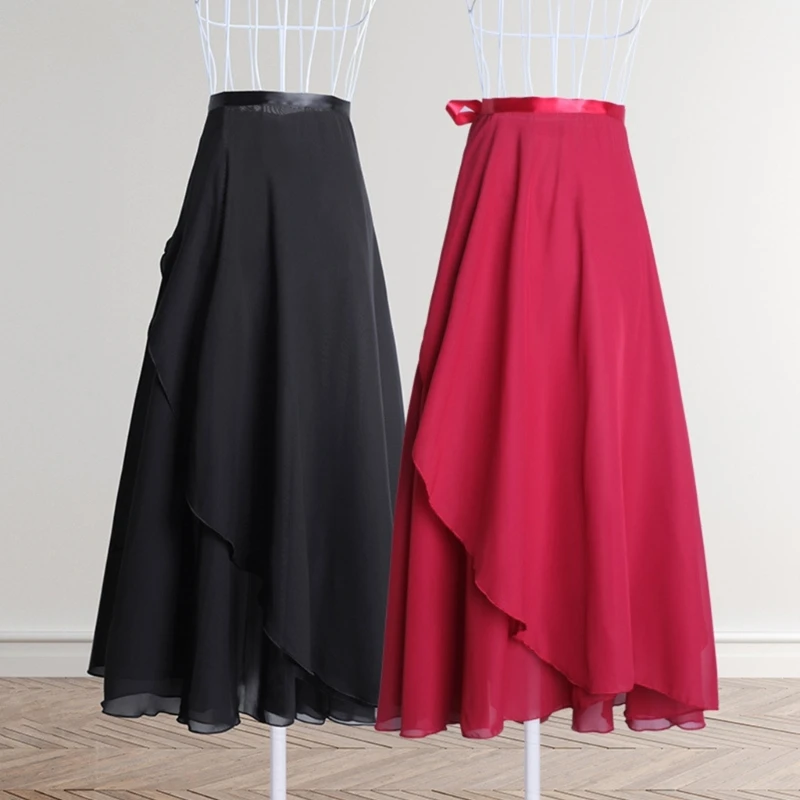 E15E All-matching Wrap Skirt for Women Long Dance Skirts Ballet Wrap Skirts Asymmetric Dance Skate Over Scarf Skirts