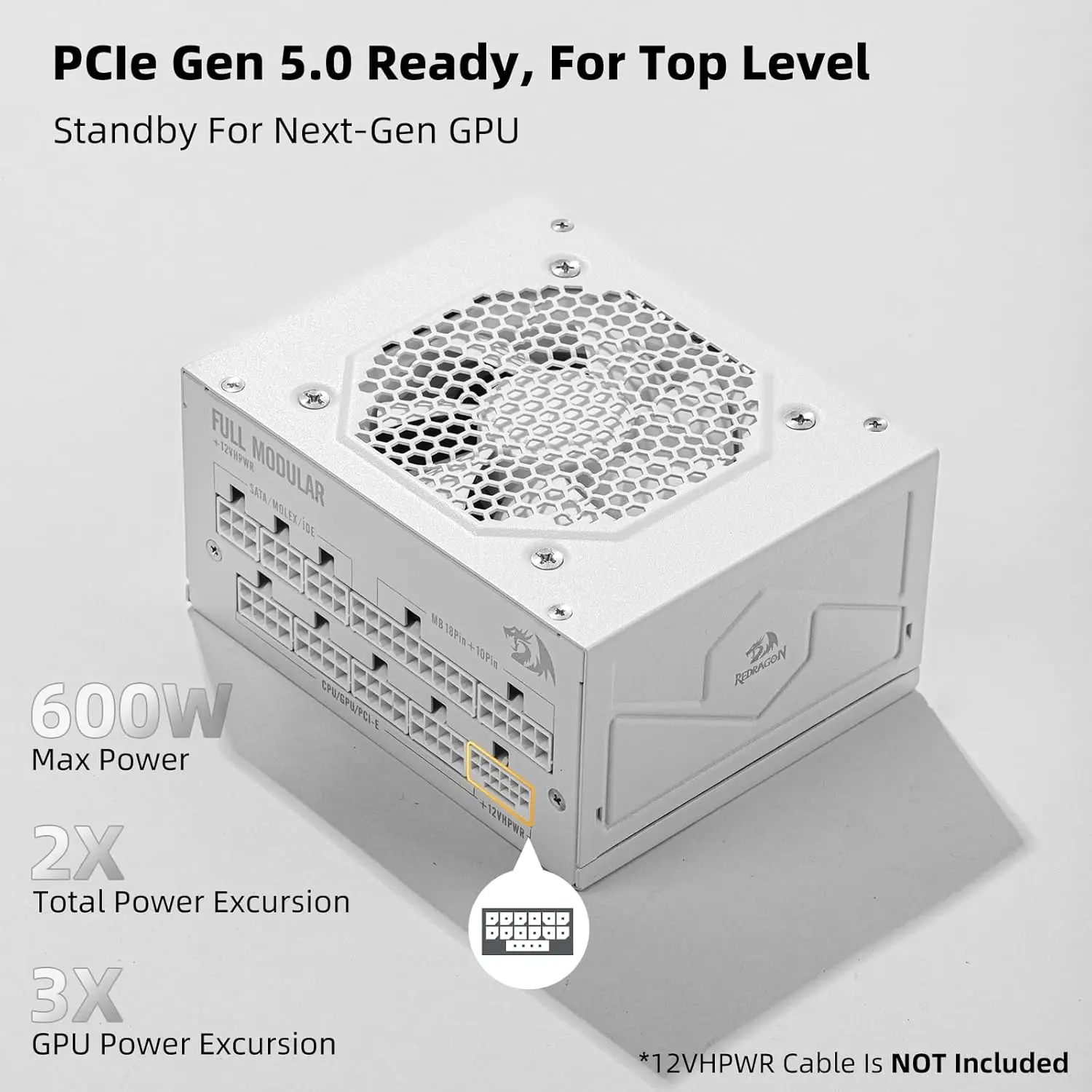 Redragon 완전 모듈식 저소음 Smart-ECO 0 RPM 선풍기 ATX 호환 패널 전원 공급 장치, PSU015, 80 + 플래티엄 750 W SFX