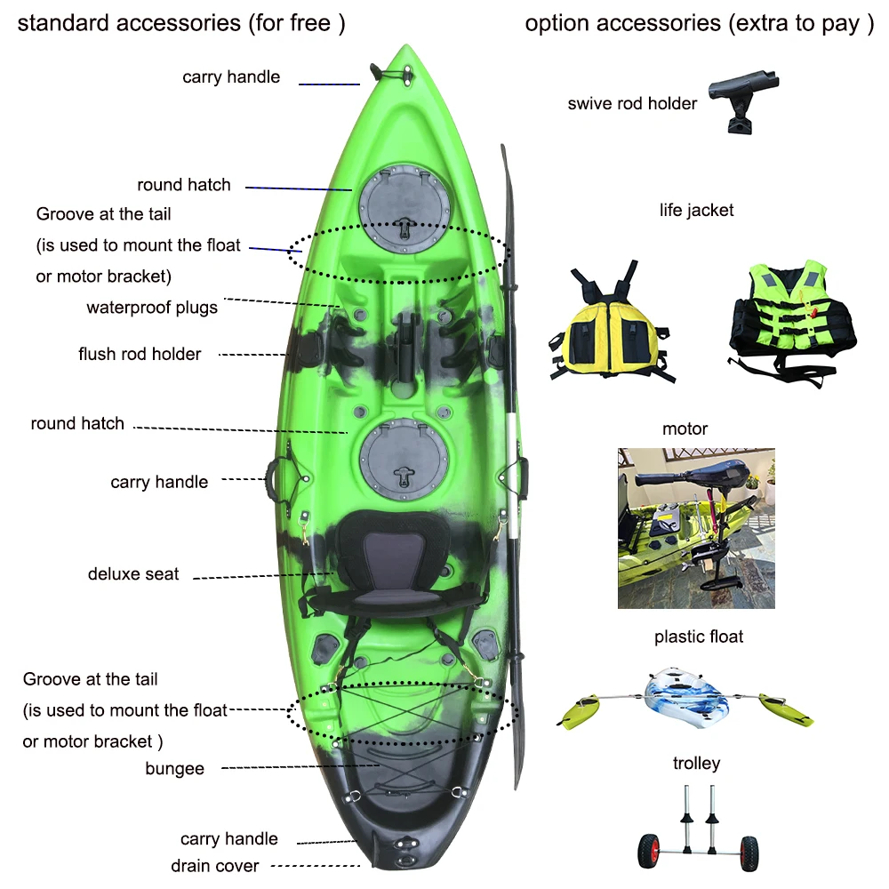 Vicking 10FT Single Person HDPE Sit-On-Top Kayak Paddle Holder Rivers Lakes Touring Fishing Surfing Durable Lightweight