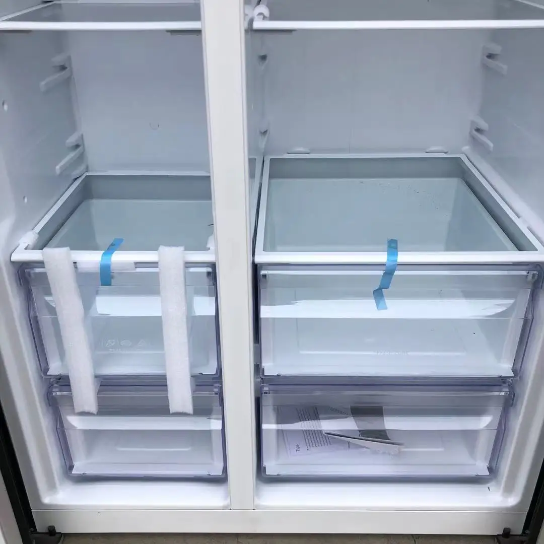 ثلاجة عالية الجودة جنبًا إلى جنب، باب زجاجي أسود مبرد بالرياح، موفر للطاقة، ثلاجة 570 لتر