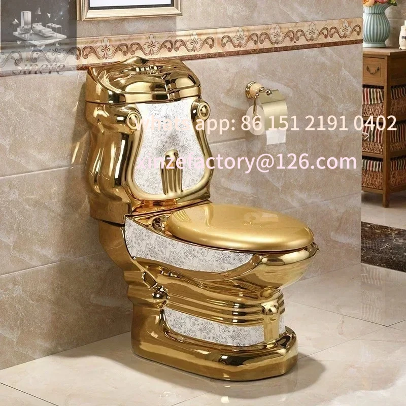 

Customizable Royal Extreme Luxury First-class Quality Electroplated Hotel Golden Wc Bathroom Commode Ceramic One Piece Gold Toil
