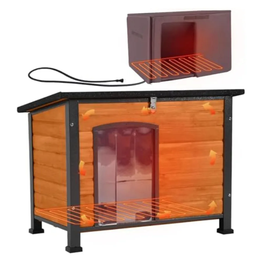 

Питомник для собак с подогревом на открытом воздухе и изолированным нагревателем для зимы, прочная железная рама, большая клетка для маленьких и средних собак 33,5