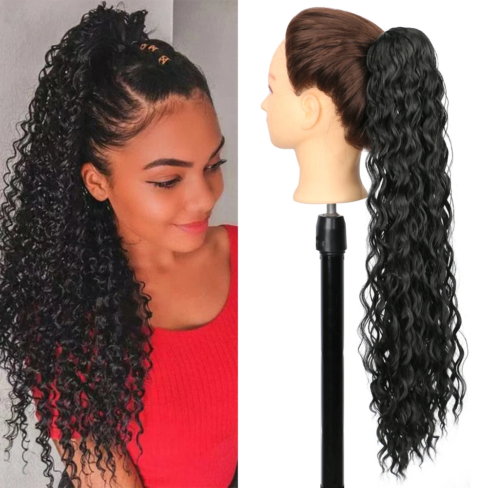 Belle Show Deep Wave Ponytail Extension 22inch Long Curly Drawstring Ponytail Synthetic Long Drawstring Ponytail