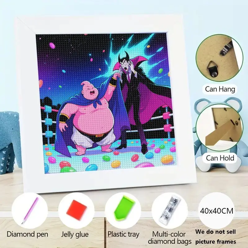 

1 шт. DIY 5D Full Drill Diamond Painting Kit, Dragon Ball Z Majin Buu & Vampire Cartoon Anime Art, Funny Monster Battle Scene Cros