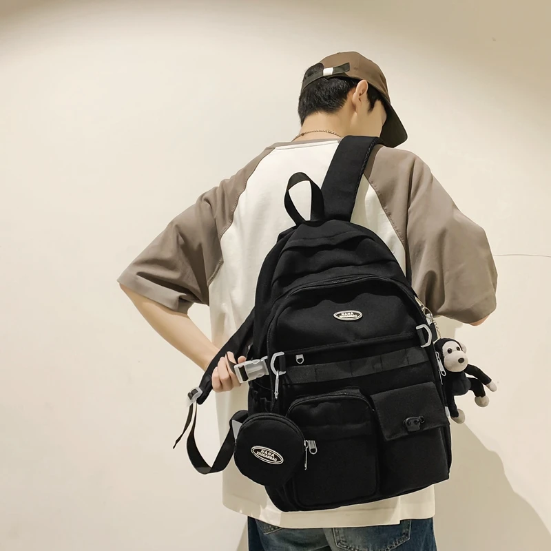 Harajuku Sle Multi-pockets Large Capaci Student Schoolbag Cargo All-Match Neutral Casual Couple Backpack Ins Backpack