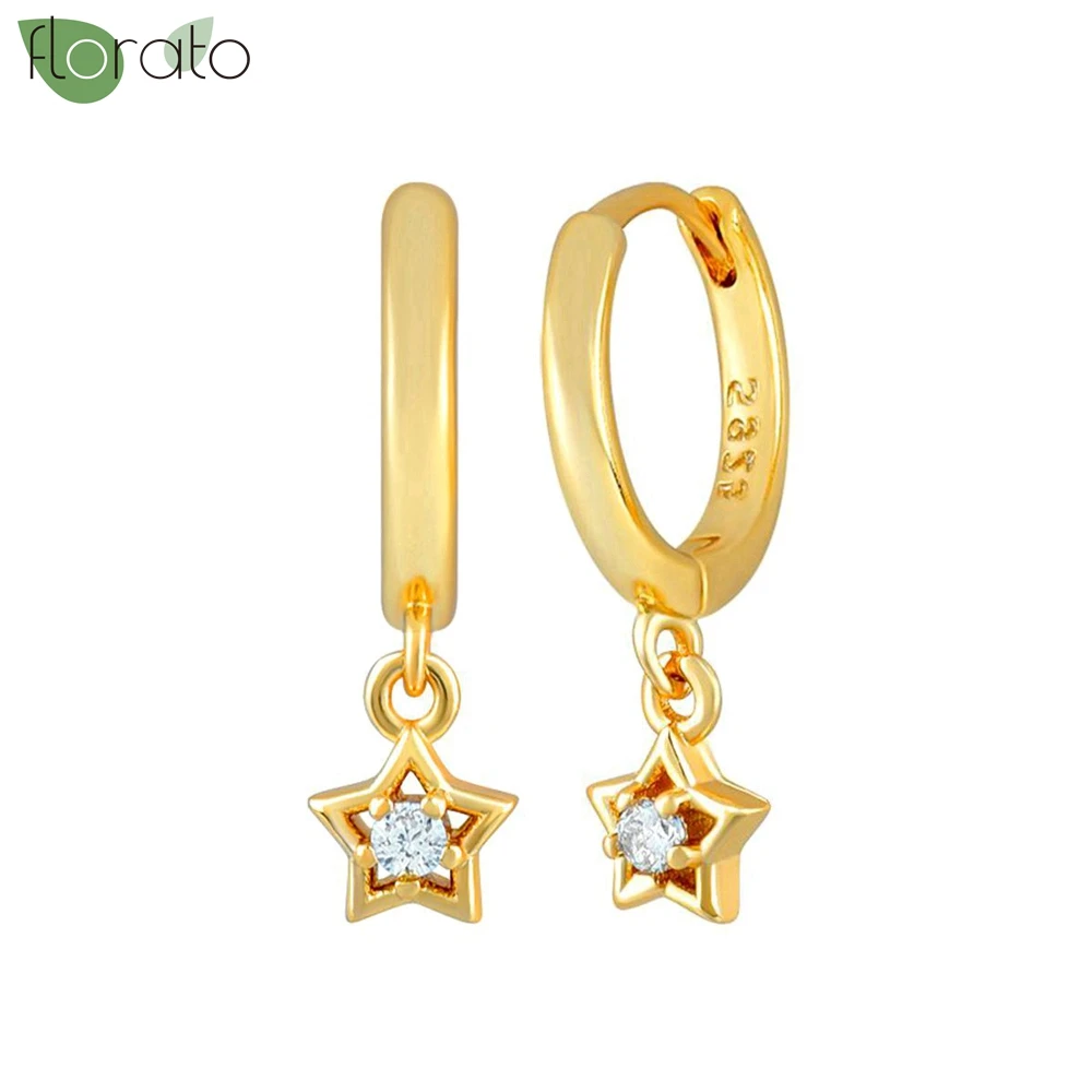 

925 Sterling Silver Needle Cute Gold Star Pendant Earrings 2023 New Hoop Earrings for Women Trend Jewelry Ear Accessories Gift