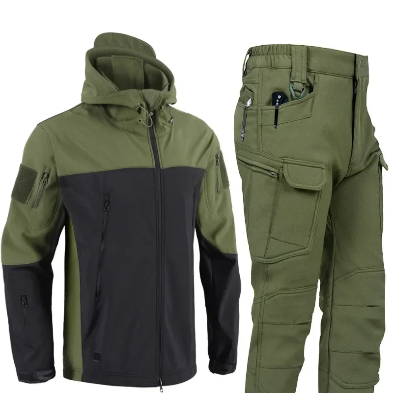 Conjunto de chaqueta y pantalones de forro polar impermeable, conjunto de chaqueta de concha suave, Antipiel de tiburón de segunda generación, novedad de 2024