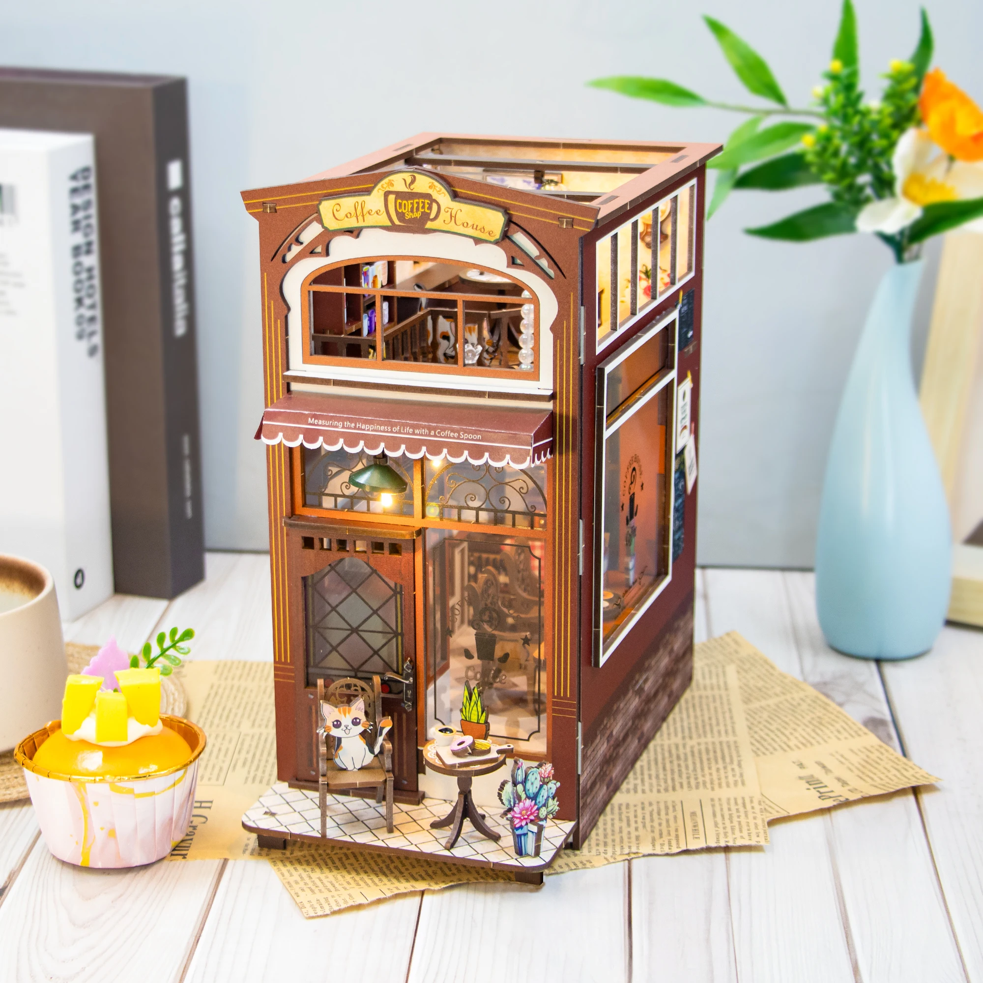 2014 Diy Book Nook Wooden Bookshelf Shelf Insert Doll House Bookend Wooden Dollhouse Casa Miniature Children Toys Birthday Gifts