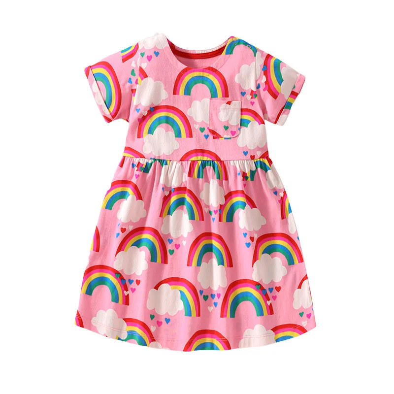 Zeebread New Arrival Rainbow Print Girls Dresses For Summer Princess Birthday Gift Children Clothes Kids Dresses