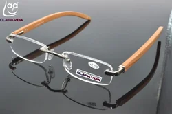 RIMLESS WOOD BAMBOO LEGS SILVER ALLOY RESIN LENSES WITH CASE men women reading glasses +1.00 +1.50 +2.00 +2.50 +3.00 +3.50