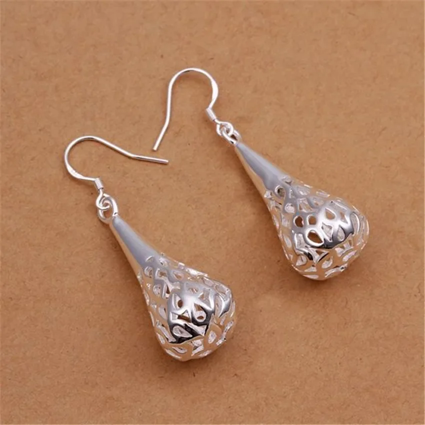 Wholesale 925 Silver Earrings For Women Hollow Teardrop Long  Wedding Jewelry Party New Arrive