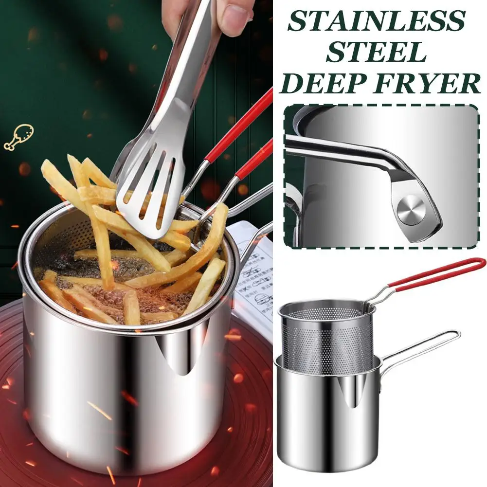 Stainless Steel Deep Frying Pot Set With Strainer Basket Multipurpose Noodle Pasta Boiler Cooking Pot Small Fryer for Chicken view 2