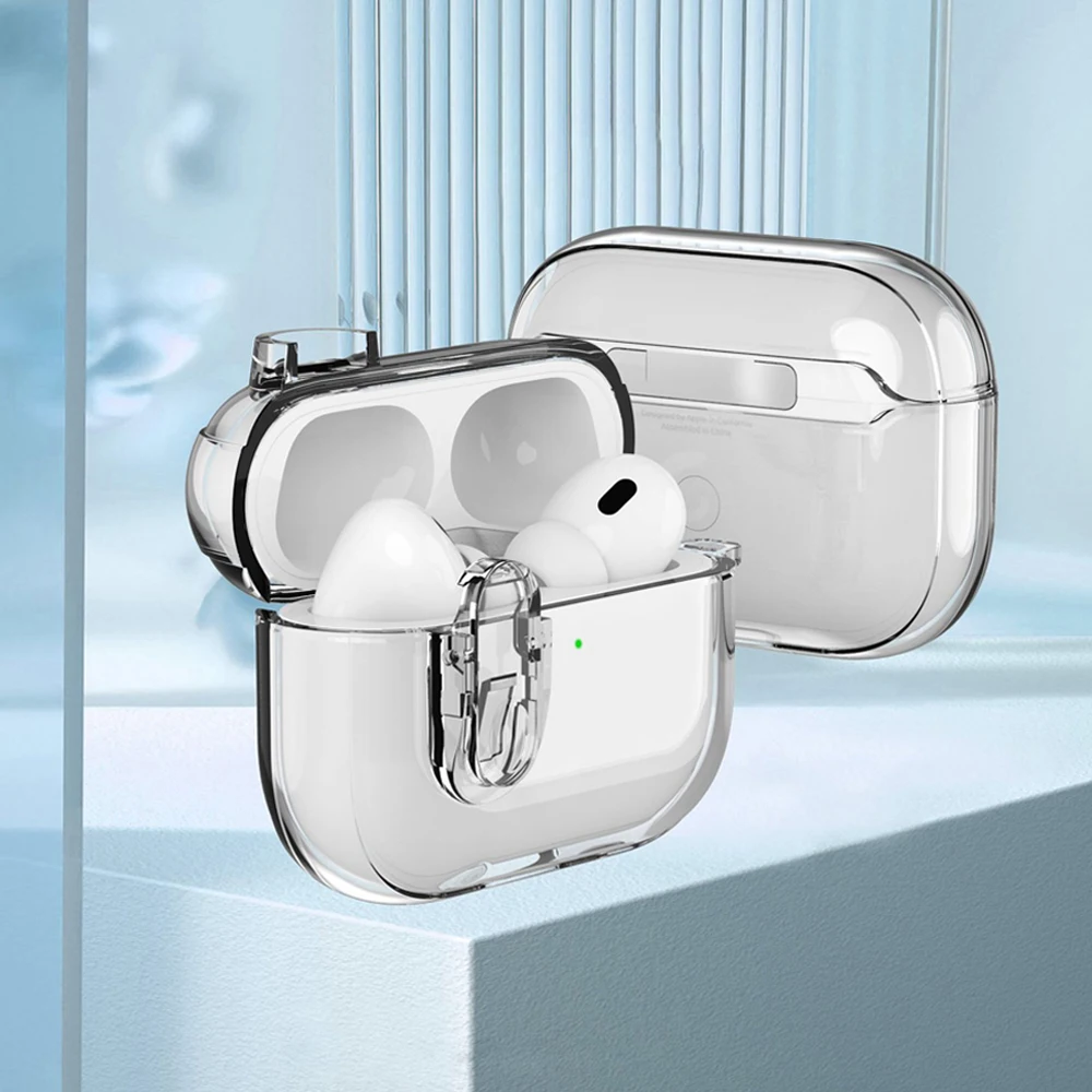 Funda transparente de cristal para auriculares Bluetooth inalámbricos para Airpods Pro 2 2. ° TPU cubierta de bloqueo de interruptor transparente