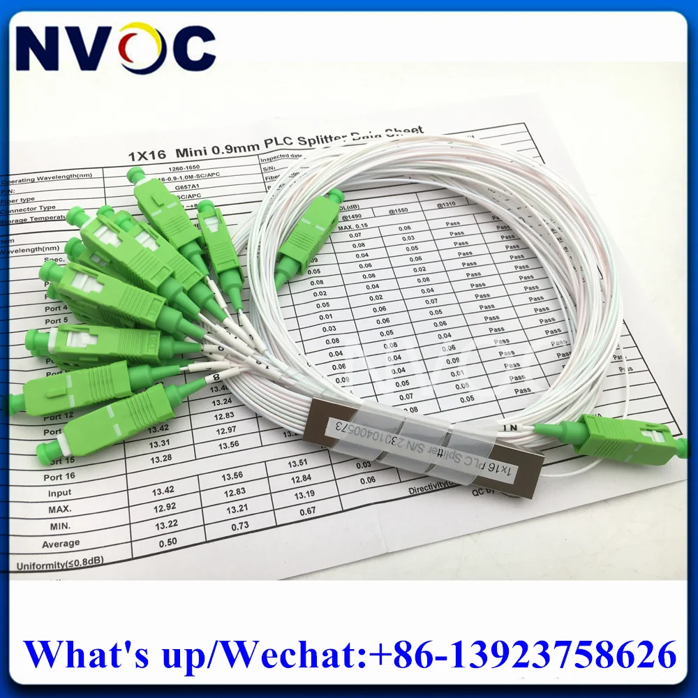 50Pcs Fiber Optic PLC Splitter 1x16 SC/APC 0.9mm 1M Steel Tube Mini Blockless FTTH SM 1*16 FC/ LCAPC UPC Connector Coupler