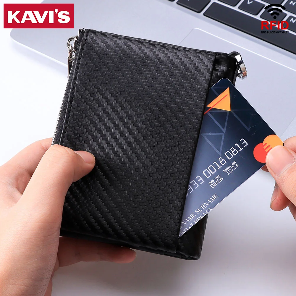 Carbon Fiber Men Wallets RFID Blocking Credit Card Holder Purse High Quality Bifold Male Money Bags carteras Short