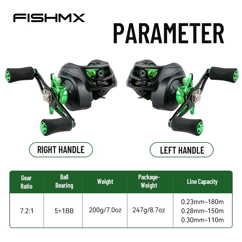 Fishmx Fishing Reel 7.2:1 Gear Ratio Max Drag 10kg Baitcasting Reel with Aluminum Spool for Lure Freshwater Pesca image 4