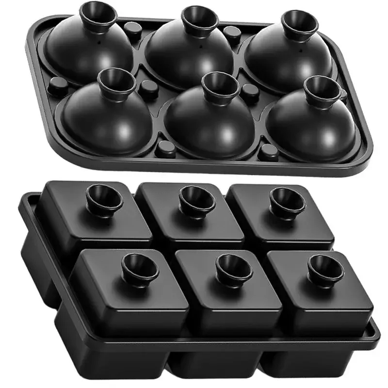 New 6 Grids Round Ice Ball Maker With Funnel Food Grade Reusable Silicone Ice Ball Mold Household Ice Making Tray