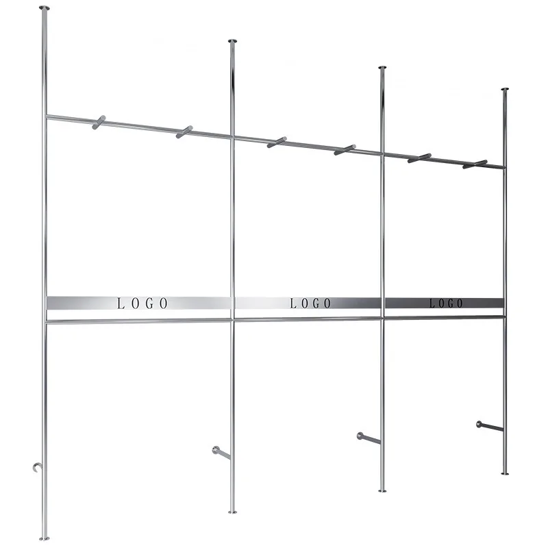 Column ceiling Stainless steel hanging clothes shelves Special display shelves for men's and women's clothing stores