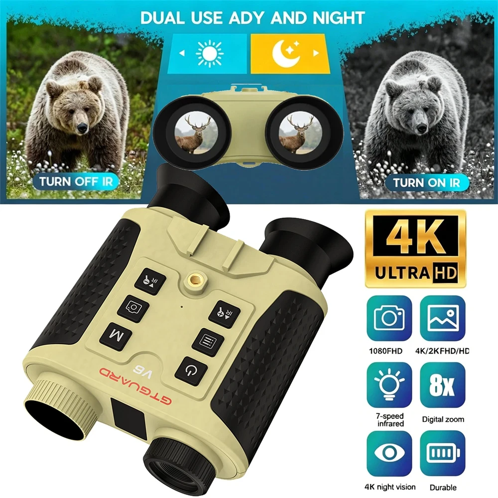 GTGUARD V6 8X Digital Zoom 4K Night Vision Binoculars Night Visions Goggles Telescope Photos&Videos&Playback Camera For Hunting