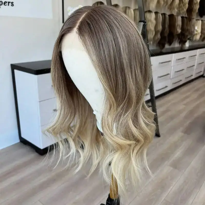 

Preplucked Hairline Ombre Ash Blonde Synthetic Lace Front Wig Heat Resistant Fiber Women Soft Natural Daily Party Cosplay Use