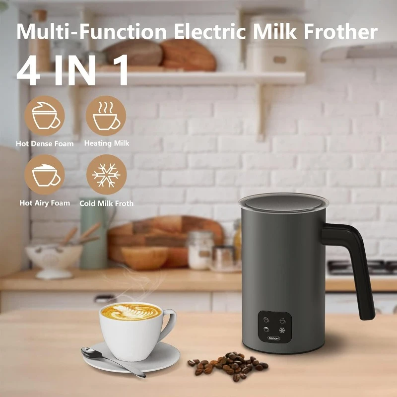 HAOYUNMA Frother for Coffee, Milk Frother, 4 IN 1 Automatic Warm and Cold Milk, Cappuccinos, Macchiato LED Touch Screen Panel