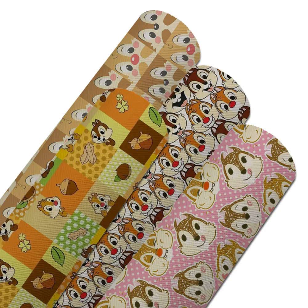 20*134cm cartoon print faux synthetic chip and dale leather vinyl roll DIY bag and bow material 779