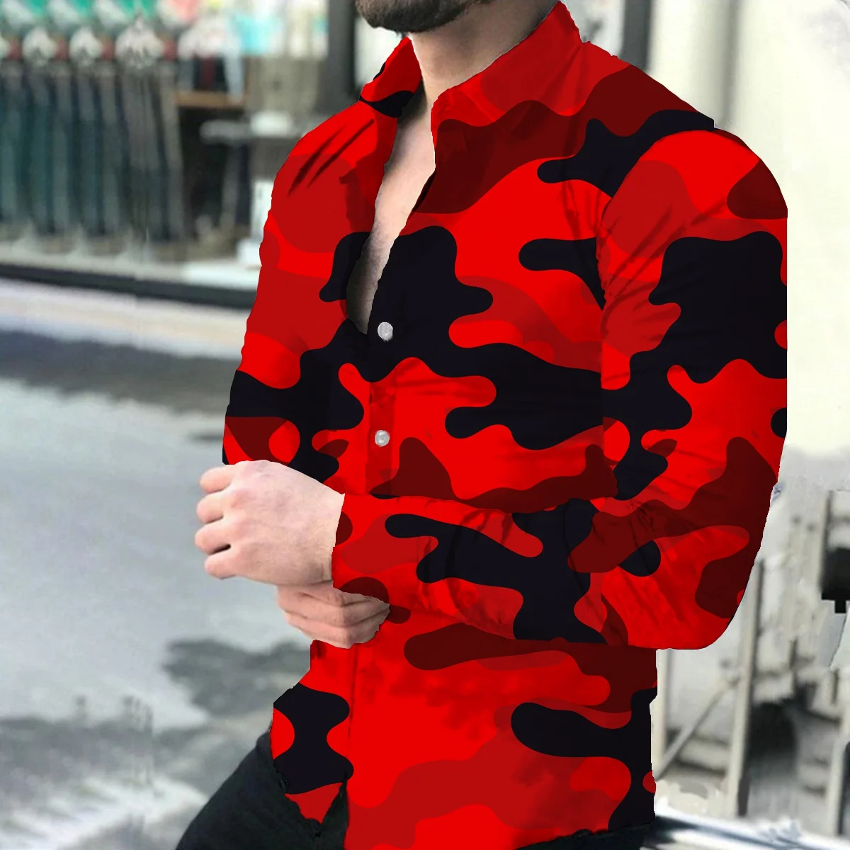 European And American Fashion Hot Selling New Casual 3d Camouflage Printed Men\'s Shirt