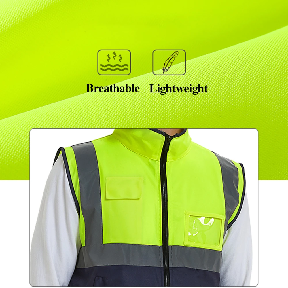 Chaleco de seguridad reflectante de cuello alto con múltiples bolsillos, ropa de trabajo de alta visibilidad para trabajadores de la construcción, chaqueta de seguridad para ciclismo y motocicleta