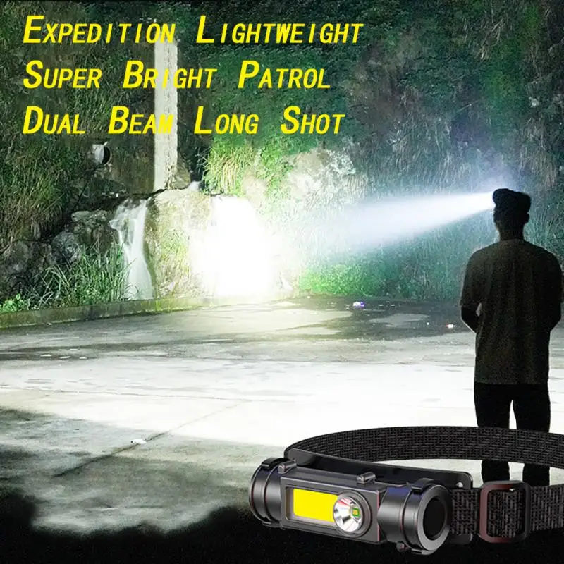 Headlight With Magnet 18650 Lithium Battery Outdoor Night Fishing Glare Flashlight Rechargeable Dual-beam Lighting Headlamp